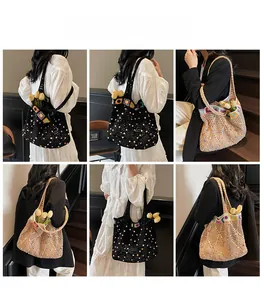 Detailed views of handmade crochet sunflower tote bags with colorful floral bead accents