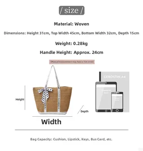 Tableau des tailles et guide de capacité pour ce sac cabas en paille avec dimensions