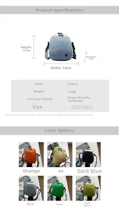 Detailed size specifications and multi-color chart for the shell crossbody bag