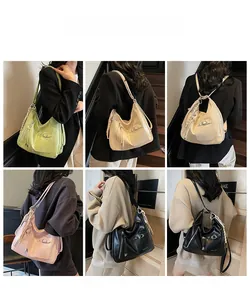 Collage of chic Hobo bags in green, beige, pink and black with silk scarf details