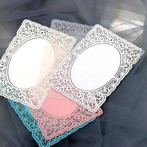 Carte de Voeux en Papier Perlé Dentelle Découpée au Laser Bordure Fleurie Style Européen Invitation de Mariage Décoration DIY