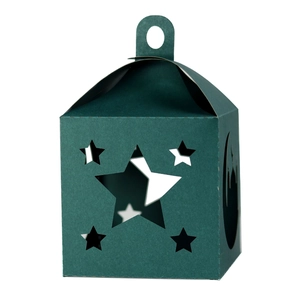 Green house-shaped Ramadan star and moon laser cut paper lantern gift box