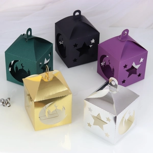 Hollow-out paper gift boxes with star and moon patterns for Muslim holiday decor