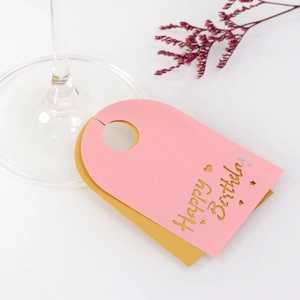Etiquetas de copa Happy Birthday rosa y oro para decoración de fiestas infantiles