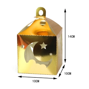Detail of gold moon and star cutout gift box with 14x10x10cm size dimensions