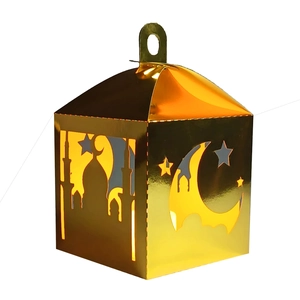 Ramadan Eid Mubarak Paper Lantern Shade Hollow Out Star Moon Mosque Design Cardboard Festive Gift Box Home Party Decoration