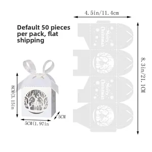 Détail de la boîte de Noël blanche découpée au laser avec motif renne et dimensions