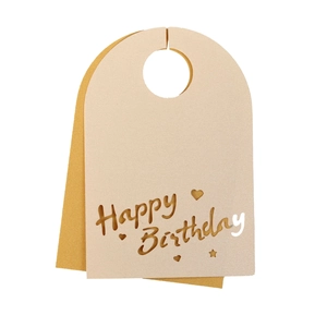 Etiquetas de regalo oro champán con calado Happy Birthday y detalles de corazones