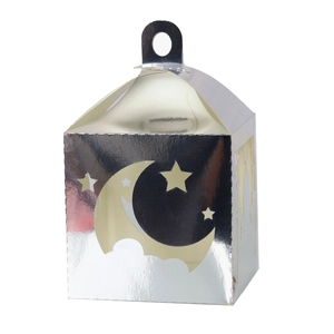 Silver hollow moon and star paper lantern box with festive handle design