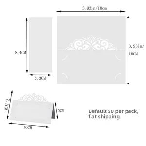 Detailed dimensions of 3D laser cut lace place cards with flat and folded size measurements