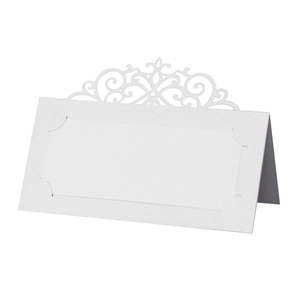 Detailed laser cut floral pattern on white foldable European style table card