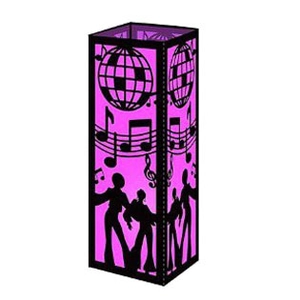 Black disco party paper lampshade with dancer silhouettes and pink hollow engraving