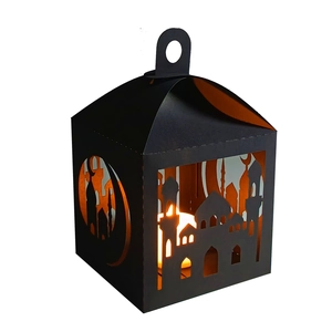 Laser Cut Hollow Mosque Star Moon Cardstock Lantern Shade Islamic Festival Decorative Gift Box Table Centerpiece Ornament