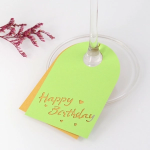 Tarjetas para copas Happy Birthday verde y oro con diseño calado para fiestas