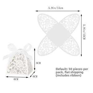 Laser cut hollow flower candy box detail showing assembled 3D effect and flat layout