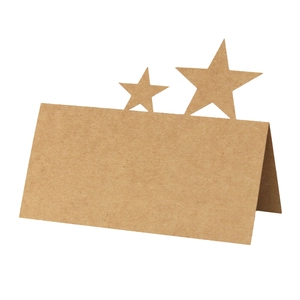 Folded kraft paper table card with hollow star design for weddings and festive parties