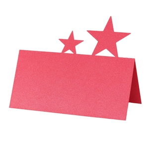 Red star laser cut table place cards in hollowed pentagram tent design for weddings