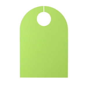 Blank light green cardstock door hangers with pre-cut circular holes for wedding party use