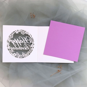 Detailed laser-cut birthday card featuring intricate hollow butterfly and floral designs