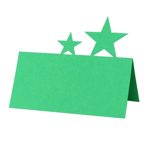 Green hollowed-out star place cards with a minimalist foldable design for table seating