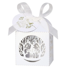 Boîte cadeau blanche découpée au laser avec ruban en satin et étiquette décorative