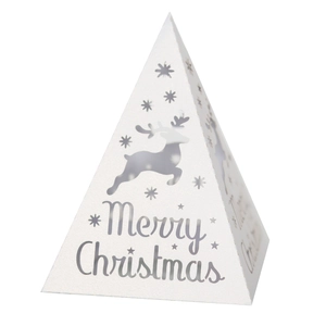 Veilleuse de Noël en pyramide avec renne creux et design découpé au laser blanc