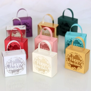 Detailed laser-cut candy boxes with Happy Birthday wreaths in various vibrant colors