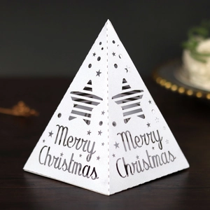 Christmas Star Hollow Pyramid Paper Lampshade Merry Christmas Festive Electronic Candle Cover Home Party Decoration