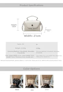 Detailed size chart for the PU leather crossbody bag showing dimensions and colors