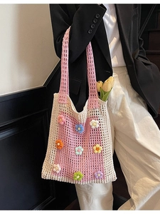 Sac à main crochet fait main avec décorations florales 3D colorées pour femmes
