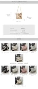 Detail view of embroidered butterfly tote bag with size specs and five color options
