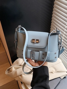 Sac Seau en Cuir PU pour Femme avec Ceinture Décorative Oeillets Fermoir à Tourniquet Argenté Sac Bandoulière Quotidien