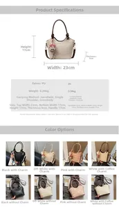 Detailed size chart for bear print bucket bag with measurements 23x17x9cm and PU material