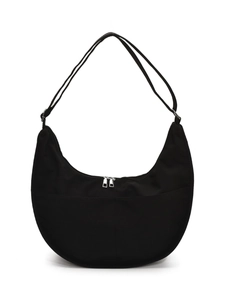 Versatile black large capacity nylon crescent shoulder bag for women with adjustable strap