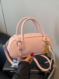 Minimalist Lychee Pattern Boston Bag For Women PU Leather Pillow Crossbody Bag Single Shoulder Handbag Daily Fashion Bag