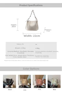 Detailed dimension guide and color options for the vintage PU leather bucket bag with silk scarf