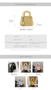 Detailed size chart and multi-color options for the mini Lady Dior style PU handbag