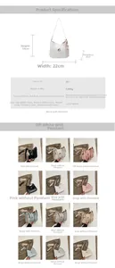 Detailed dimension chart and multi-color options of the minimalist PU leather bucket bag