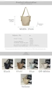 Detailed view of large PU leather bucket bag showing soft texture and dimensions