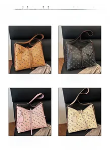 Four colors of vintage monogram tote bags in brown, black, pink and off-white