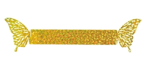 Macro detail of gold glitter paper napkin ring with elegant butterfly cutout design