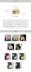 Detailed size and color chart for retro shell handbag with cute puppy charm