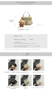Tableau détaillé des tailles du petit sac bowling en PU avec breloque ours en peluche