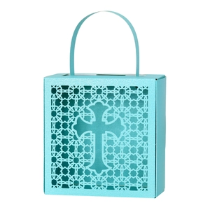 Laser Cut Hollow Cross Pearlescent Paper Wedding Favor Candy Box For Baptism Celebration Decorative Gift Box With Handle