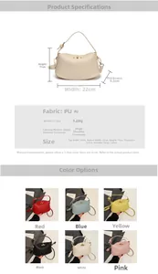Detaillierte Größenangaben und Farboptionen für die minimalistische PU-Leder-Halbmondtasche
