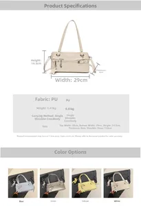 Detailed size chart for PU leather crossbody bag showing dimensions 29x14.5x8cm and strap info