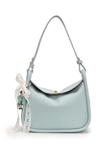 Hellblaue Satteltasche mit Litschi-Muster, Schleife und Anhänger für Damen