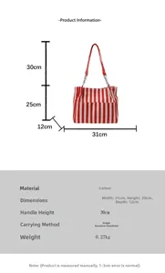 Dimensions détaillées du cabas en toile à rayures rouges indiquant hauteur et largeur