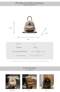 Guide des tailles détaillé et options de couleurs pour le mini sac à dos en cuir PU