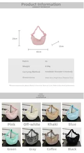 Detailed size chart and multi-color options for lightweight pleated PU hobo shoulder bag